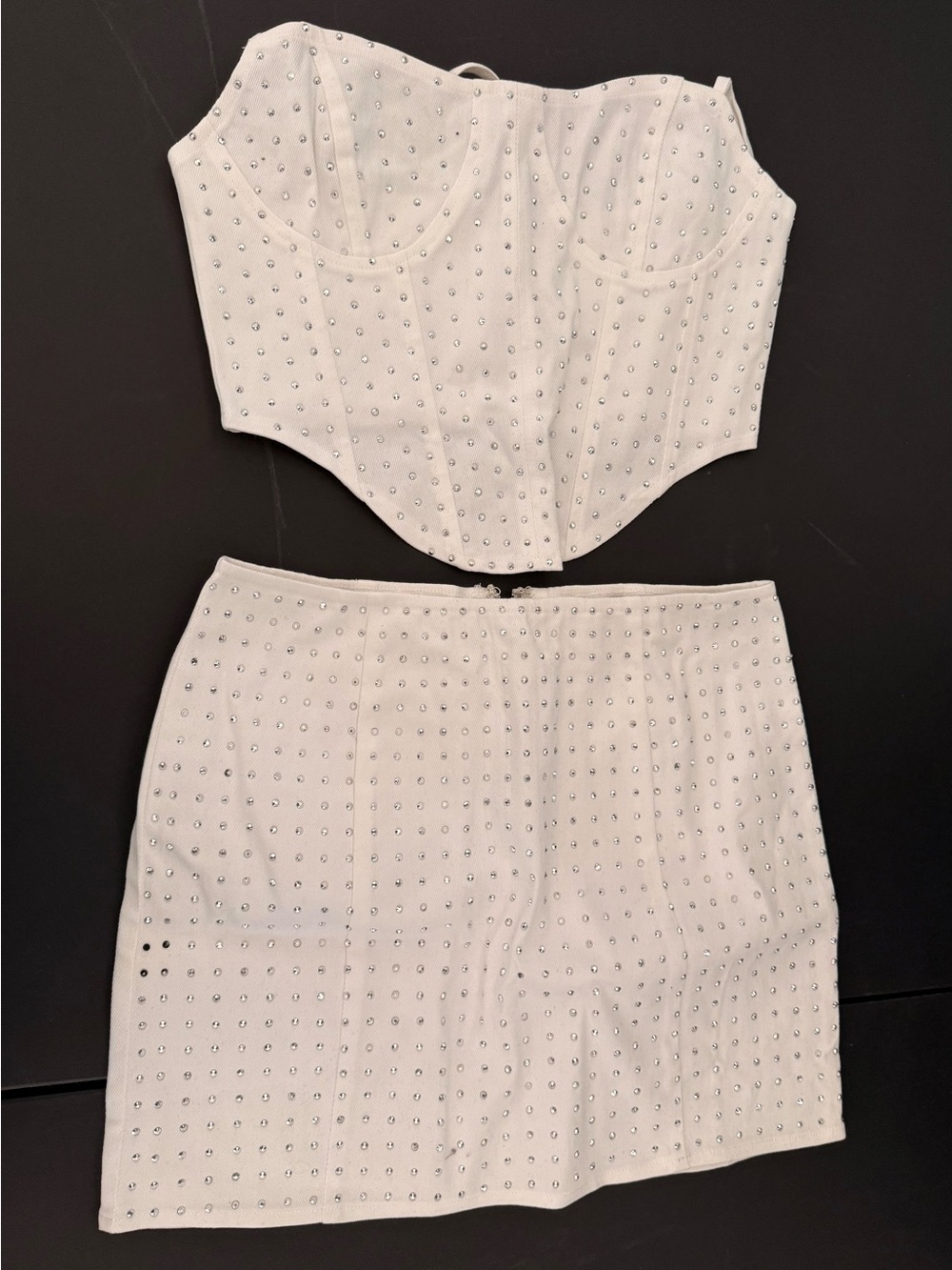 Stoned Immaculate Rhinestone top/skirt set